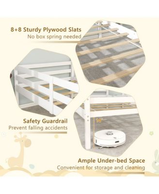 Bed Frames for Kids with Built-in Table & USB Port Guardrails