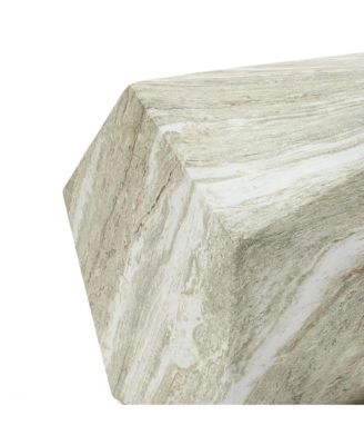 18" Marbled Pentagonal Side Table, Indoor/Outdoor Patio Accent Furniture