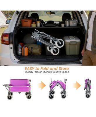 Collapsible Wagon with Bench Seat and Rear-Mounted Folding Tabletop, 500lbs Heavy-Duty, 180L Capacity for Camping, Beach and Garden