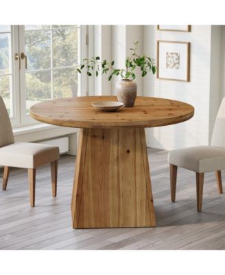 Solid Wood Round Dining Table, Farmhouse Kitchen Table for 2-4 People