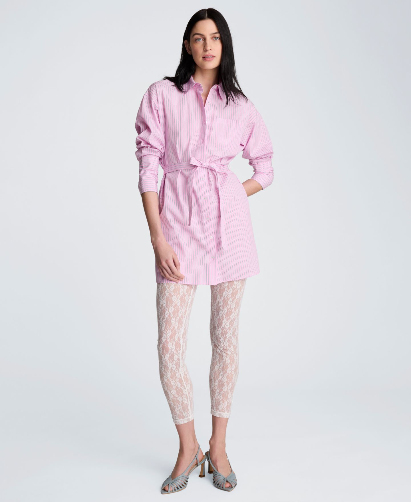 Женское платье Kenneth Cole Striped Mini Shirt-Dress, цвет: Розовый разноцветный — фото 1