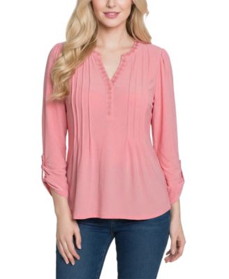 Women's Long-Sleeve Pleat Front Roll Tab Top