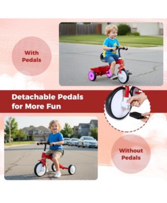 Toddler Tricycle with Glowing Wheels and 4-Level Adjustable Seat