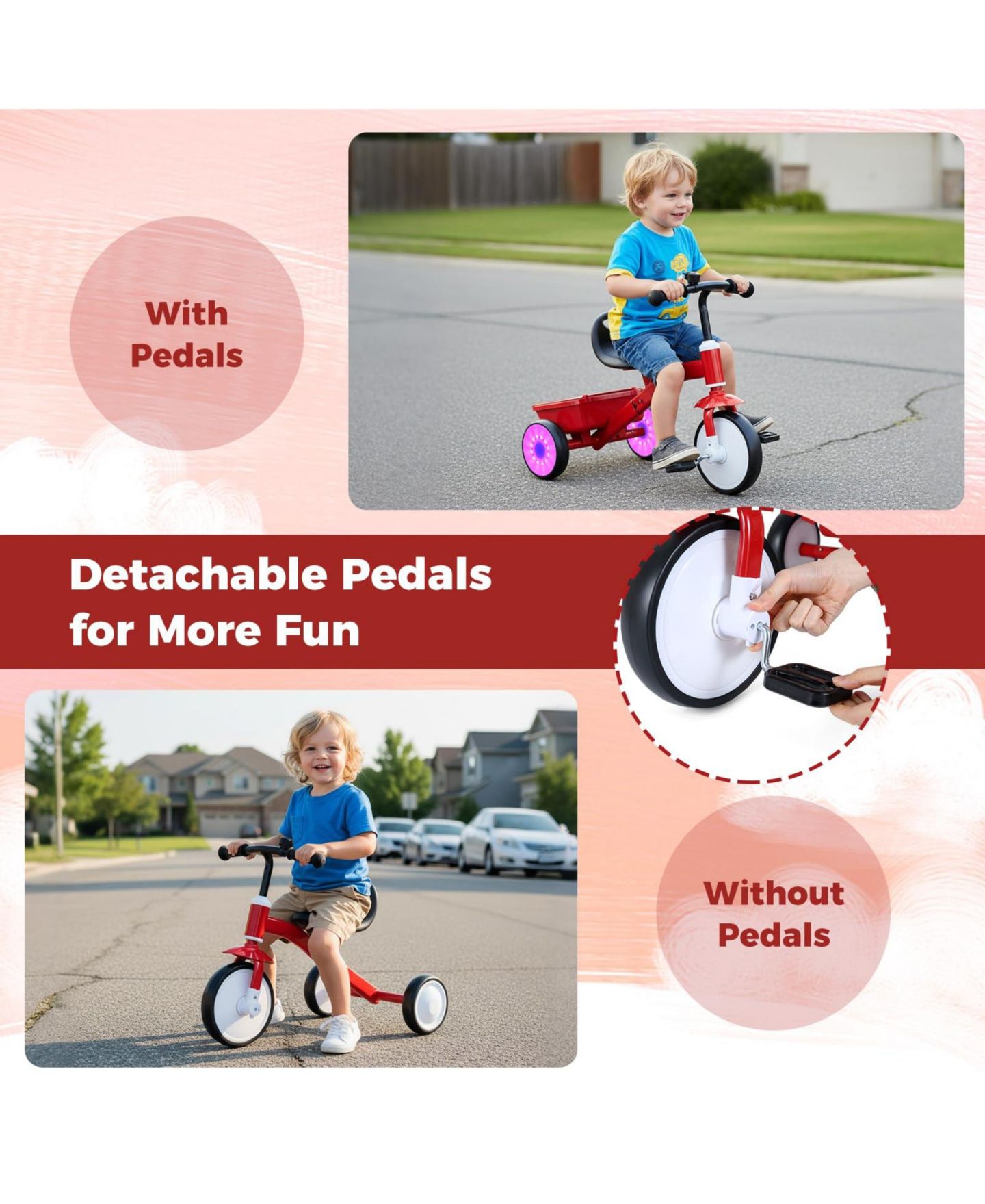Детская игрушка Mecale Toddler Tricycle with Glowing Wheels and Adjustable Seat, Ages 3+, цвет: Красный — фото 4