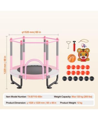 Kids Trampoline, 60" (5 ft), Enclosure Net & Basketball Hoop, Indoor/Outdoor
