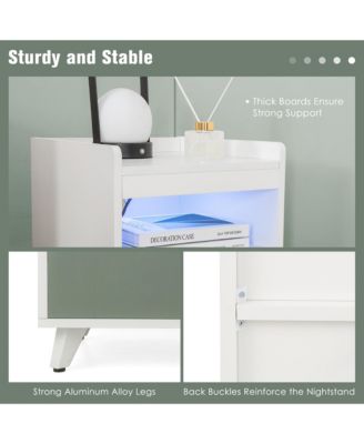 2PCS Nightstand Modern Beside End Table w/ LED Lights Open Compartment & Drawer