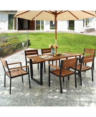 Patented 7PCS Patio Dining Set Outdoor Furniture Set w/ 6 Armchairs Umbrella Hole