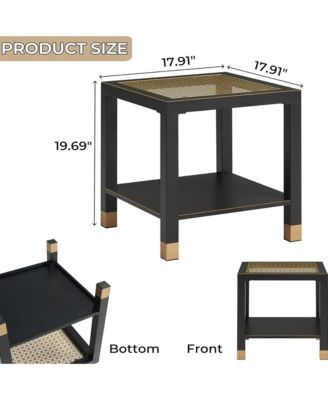 Square Side Table - Modern 2-Tier Tempered Glass End Table, Mesh Accent Bedside Table with Metal Frame for Bedroom, Living Room