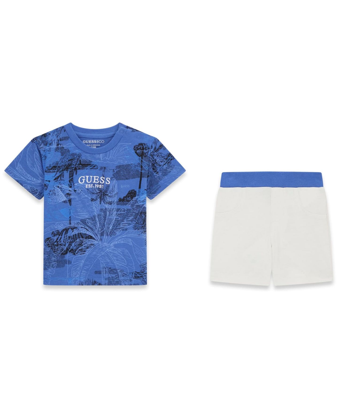 Комплект GUESS Short-Sleeve T-Shirt and Jersey Shorts, 2-Piece Set для мальчиков-малышей, цвет: Синий / Белый — фото 3