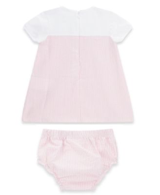 Baby Girls' Mixed Fabric Dress and Matching Bloomer