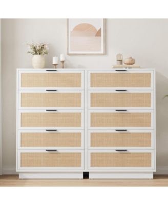 5 Drawer Rattan Dresser for Bedroom, Integrated Cabinet Body & Legs Design Entryways and Closet, Easy Assembly