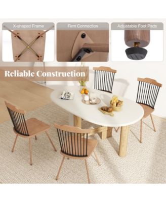 Windsor Chair Set of 4 Metal Legs Supported Dining Chair Farmhouse Armless Chair