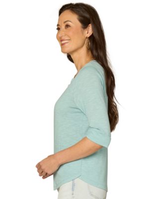 Petite 3/4-Sleeve Split Neckline Knit Top