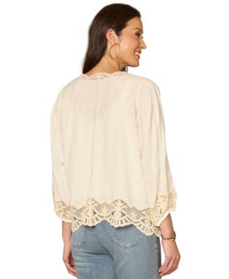 Petite Blouson Sleeve Open Front Cropped Jacket