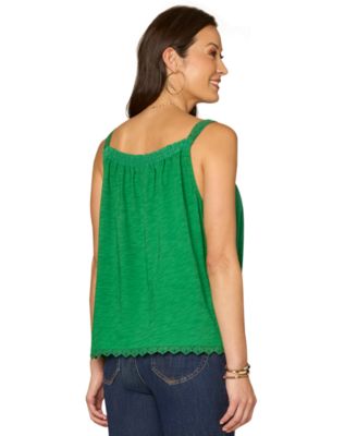 Petite Square Neck Embroidered Front Tank Top