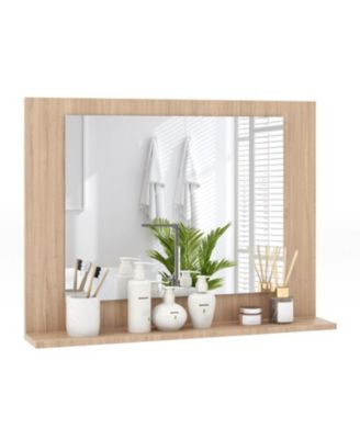 23.5x17.5 Inch Rectangle Bathroom Mirror with Wood Shelf