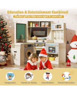 Corner Kitchen Toys with Lights & Sounds, Pull-Out Trash Can & Stove for Kids