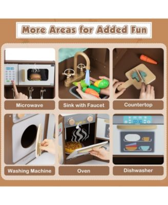 Corner Kitchen Toys with Lights & Sounds, Pull-Out Trash Can & Stove for Kids
