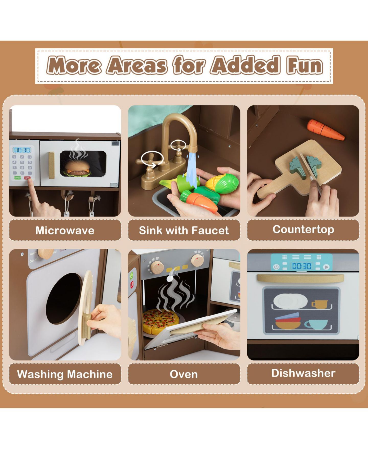 Детская игрушка Mecale Corner Wooden Play Kitchen with Lights & Sounds, Ages 3+, цвет: Коричневый — фото 6