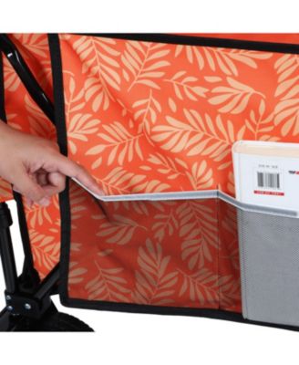 Outdoor Storage Collapsible Foldable Wagon Cart with All Terrain Wheels, Drink Holders, Brakes, Side Pocket and Picnic Mat