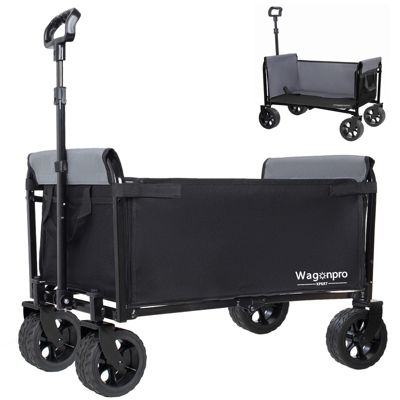 Outdoor Storage Collapsible Foldable Wagon Cart All-in-One Convertible Folding Trolley with Full-Side Opening & Dog Leash