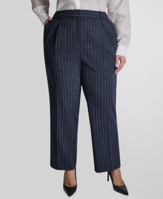 Plus Size Mid-Rise Pinstripe Pleated Trouser