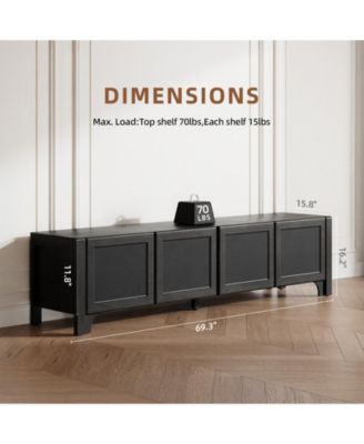 Modern TV Media Console with Leather-Wrapped Doors and Cabinet Storage