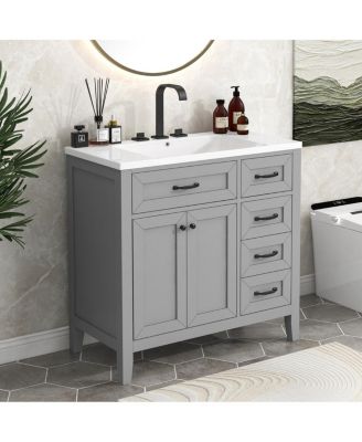 36" Bathroom Vanity with Ceramic Sink, Solid Wood Frame, Storage Cabinet & Drawers for Modern Bathrooms
