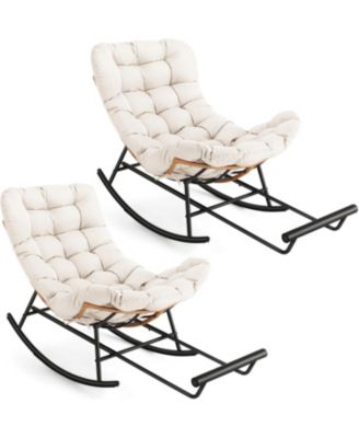 2PCS Papasan Rocking Chair with Foot Rest, Oversized Papasan Chair with Thick Removable Cushion and Metal Frame