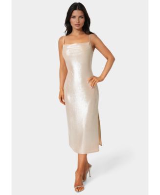 Bebe Women's Foil Metallic Slinky Cowl Maxi Dress - Macy's