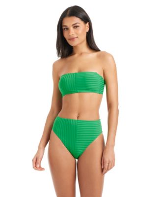Women's Tie-Back Bandeau Bikini Top and Refresh Ribbed High-Rise Swim Bottoms