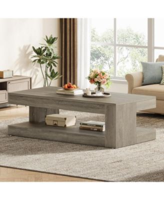 Coffee Table for Living Room, 47.24-Inch Farmhouse 2-Tier Accent Center Tea
