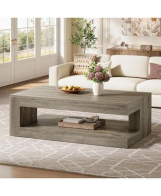 Coffee Table for Living Room, 47.24-Inch Farmhouse 2-Tier Accent Center Tea