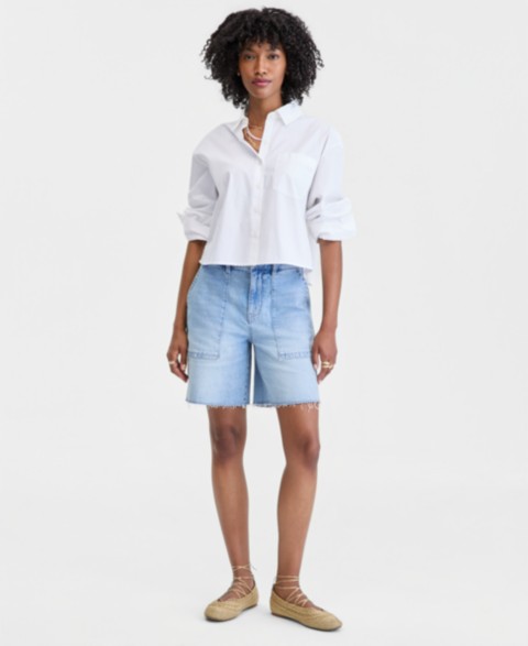 Женские On 34th Women's High Rise A-line Denim Utility Bermuda Shorts