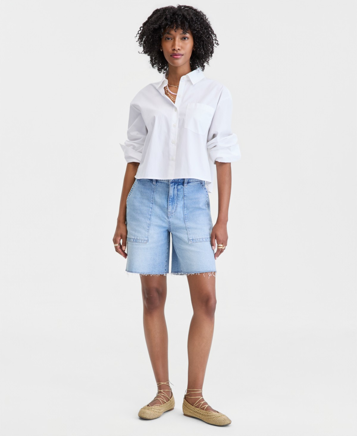 Женские On 34th Women's High Rise A-line Denim Utility Bermuda Shorts — фото 1
