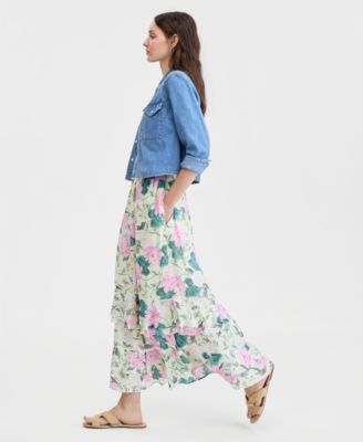 Women's Tiered Chiffon Pull-On Floral Maxi Skirt