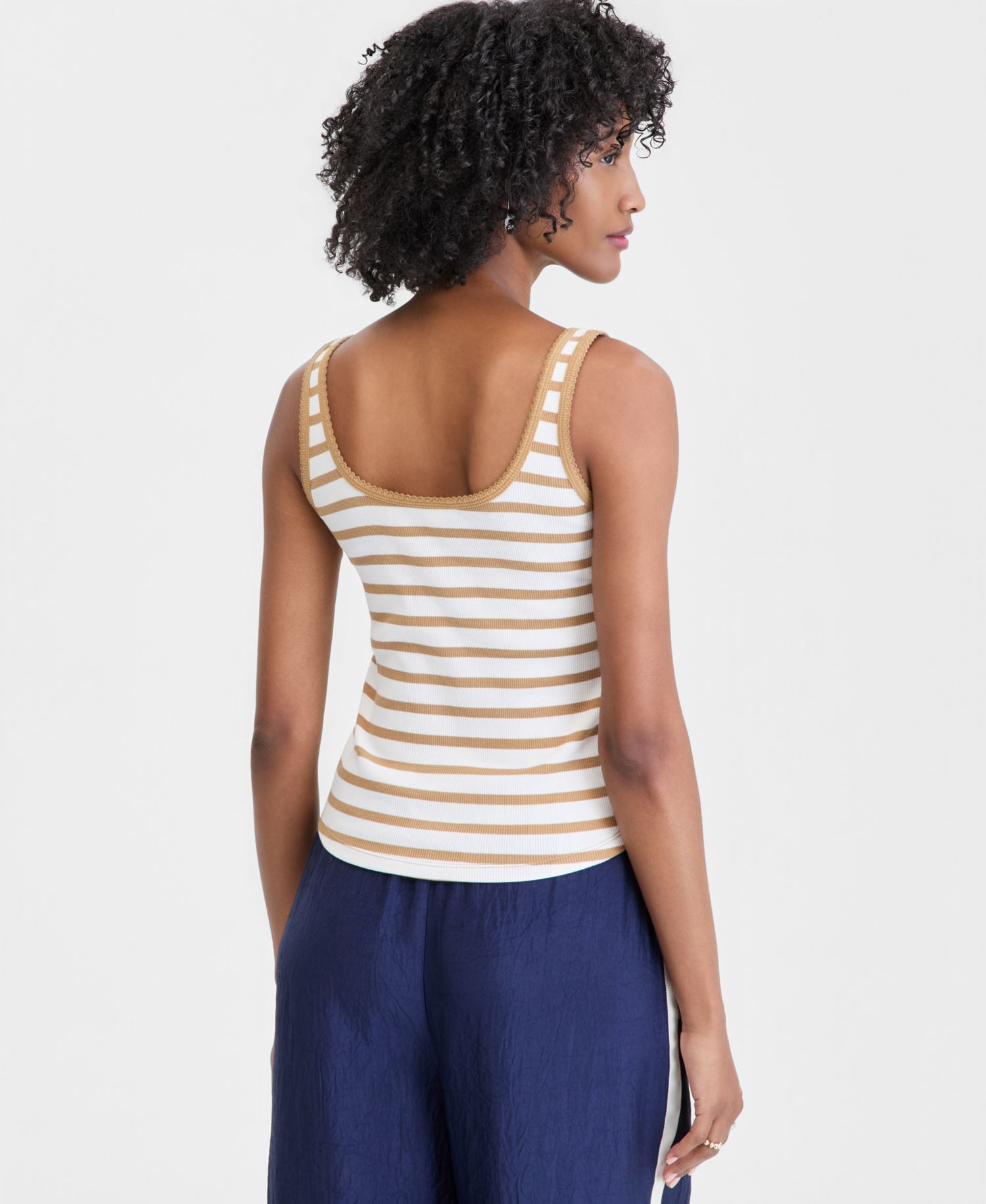 Women's Button-Down Contrast-Stitch Rib Tank Top