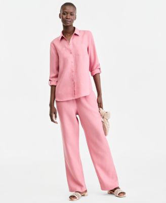 Women's 100% Linen Shirt & Drawstring Pants