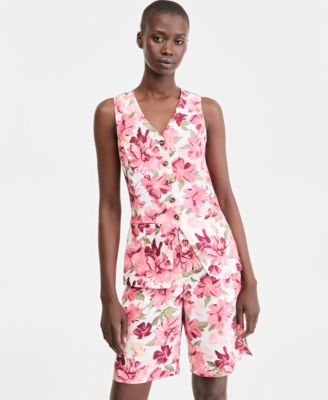 Women's Linen V-Neck Button-Front Vest