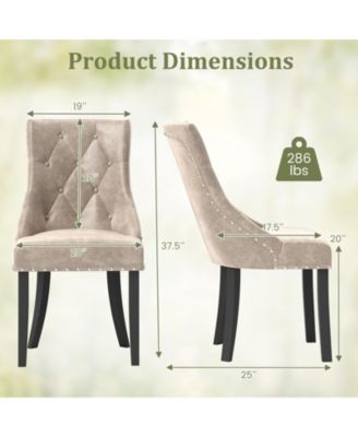 Upholstered Dining Chairs Set of 2 Tufted Wingback Chairs w/ Solid Wood Legs