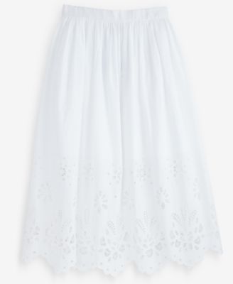 Women's Cotton Solid Eyelet Midi Skirt