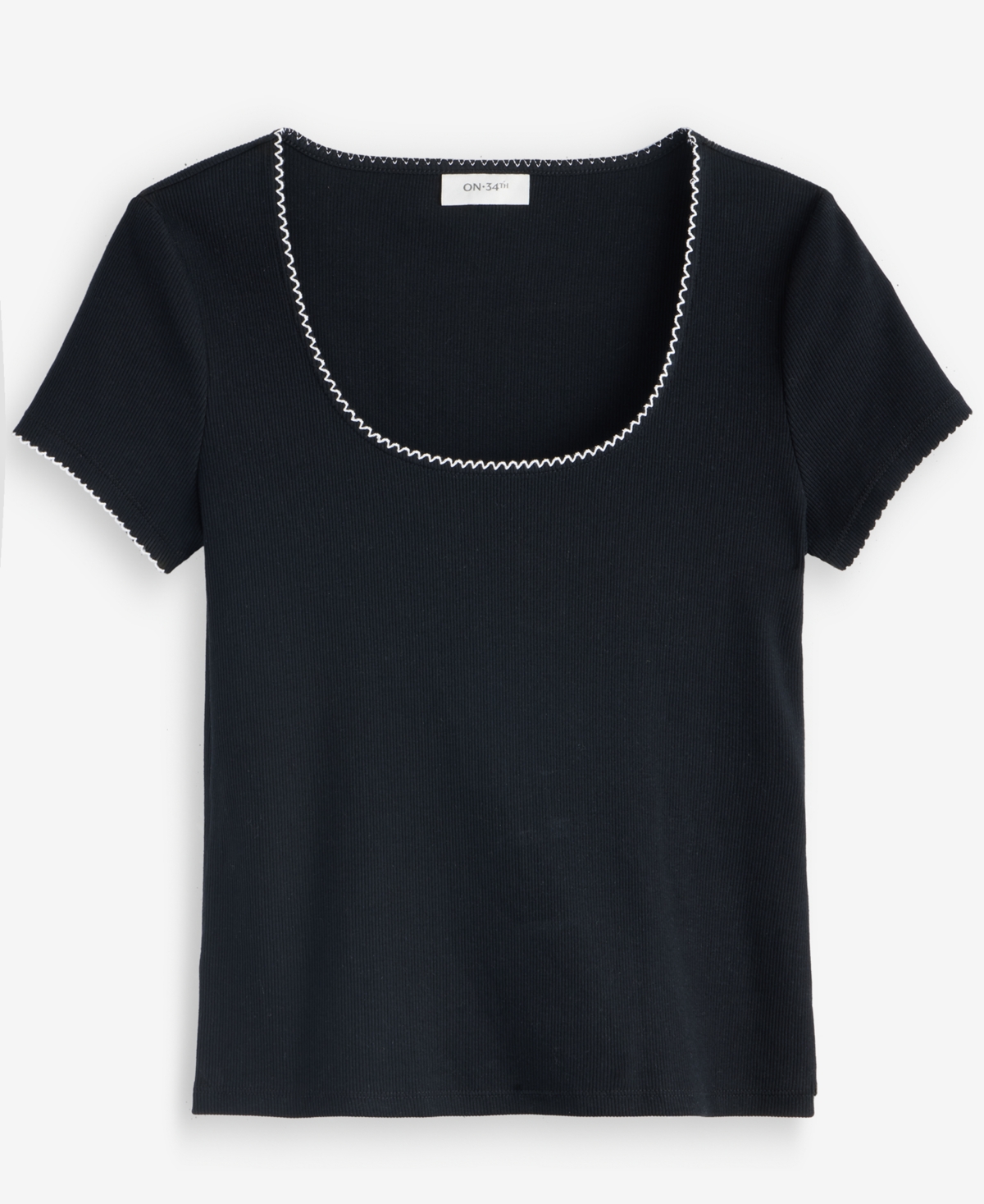 On 34th Women's Scoop-Neck Rib Contrast-Stitch Top, Macy's Exclusive