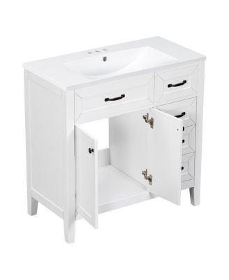 36" Bathroom Vanity with Ceramic Sink, Solid Wood Frame, Storage Cabinet & Drawers for Modern Bathrooms