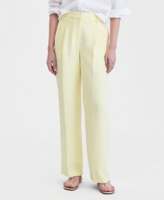 Women's High-Rise Polished Crepe Pleated Wide-Leg Trousers