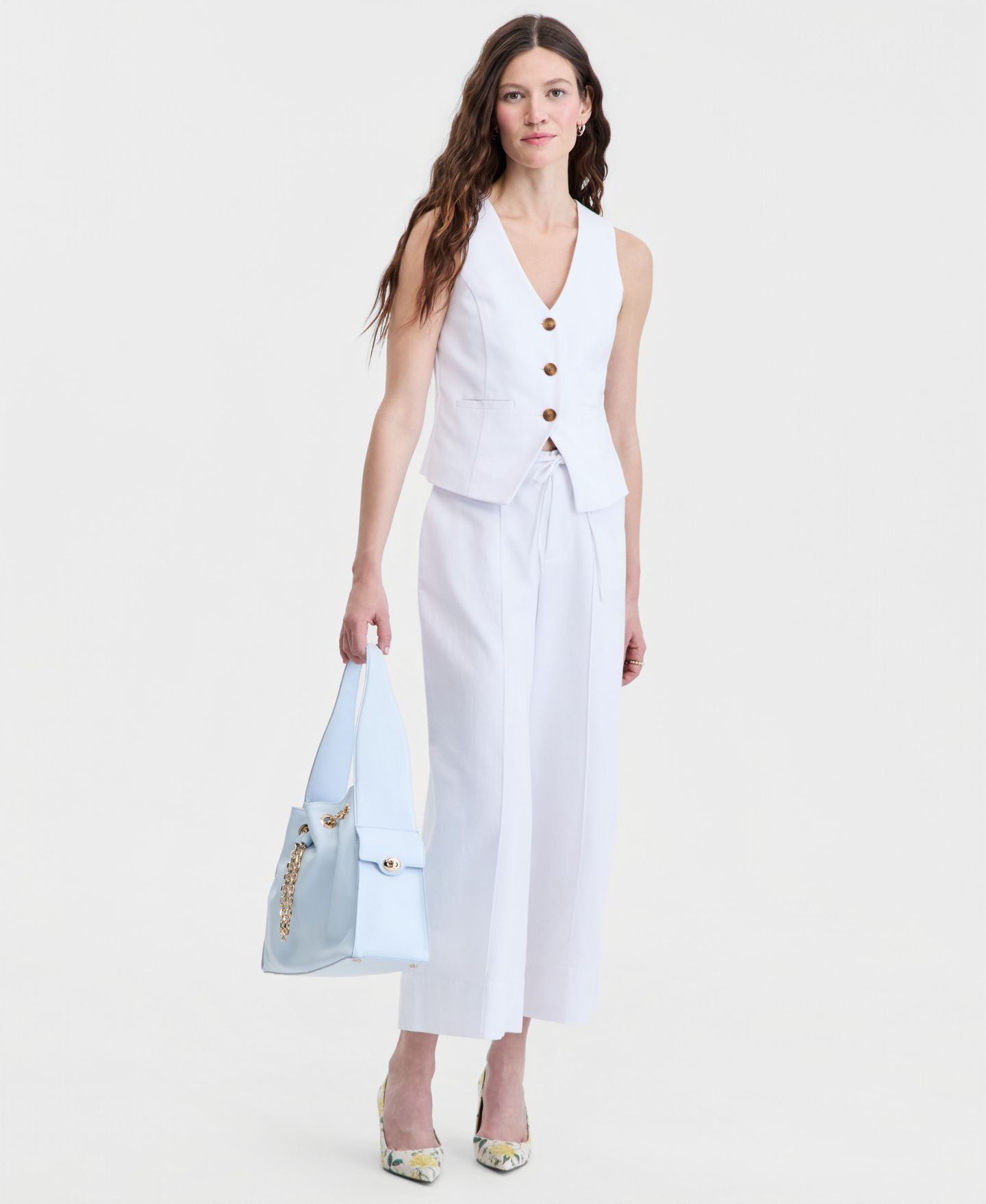Женский жилет On 34th Linen Blend V-Neck Button-Front Vest, цвет: Яркий белый — фото 7