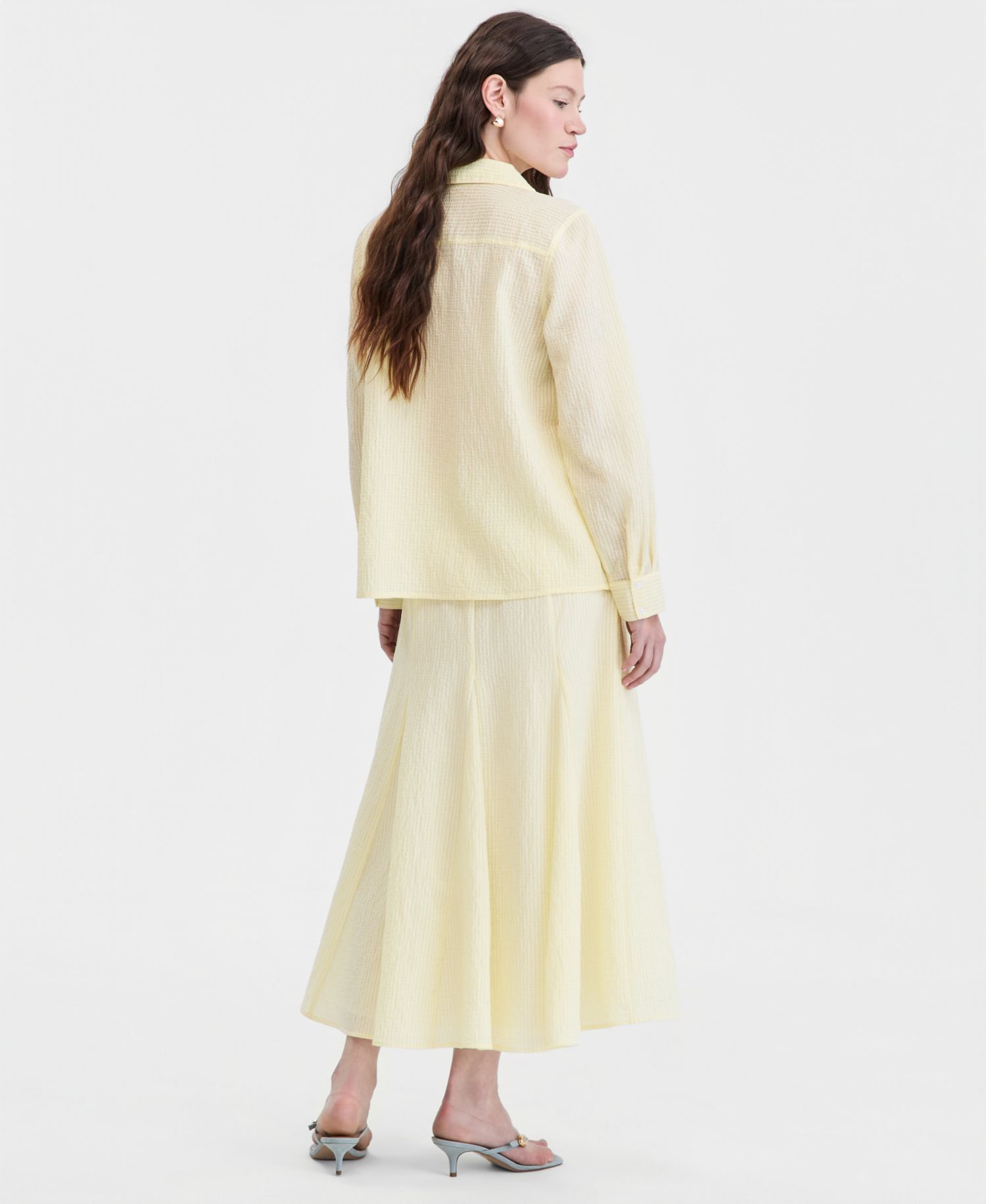 Women's Drop-waist Seersucker Godet Midi Skirt