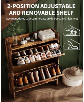 Narrow Shoe Cabinet with 2 Flip Drawers Freestanding Hidden Shoe Rack for Entryway Bedroom and Hallway