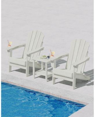 Folding Adirondack Chair Set of 2 with Side Table, All Weather Resistent Wooden Textured HDPE Outdoor Patio Chair with Cup Holder