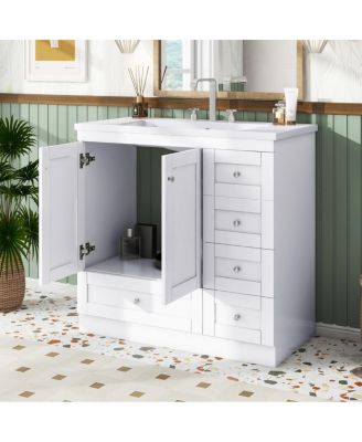 36" Shaker Bathroom Vanity with Resin Sink, 4 Soft Close Drawers & 2 Doors, Ample Storage for Modern Homes