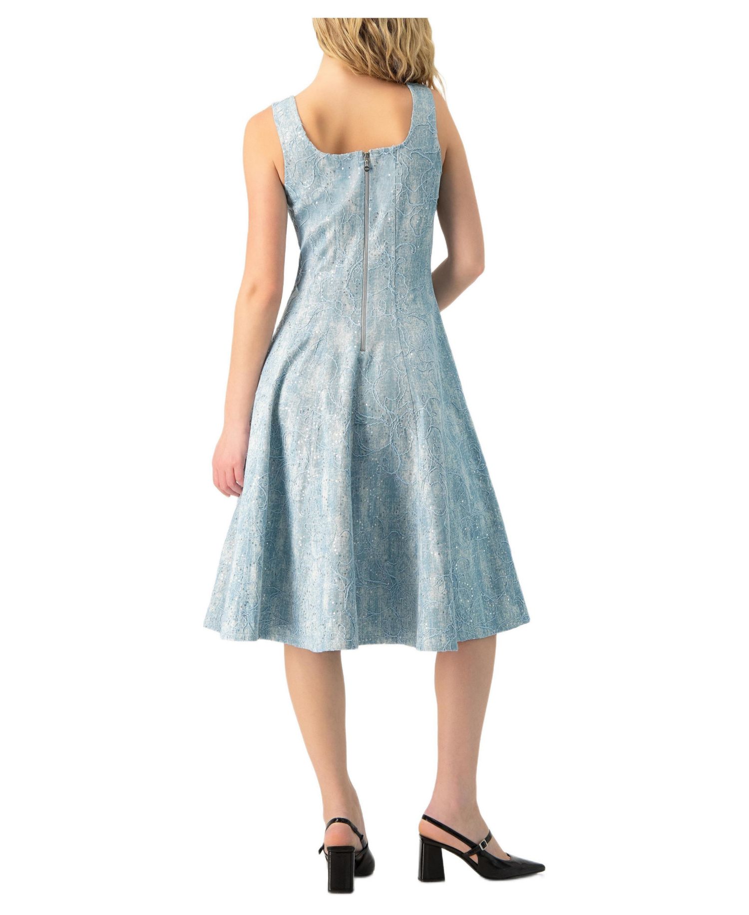 Women's Square Neck Midi Denim Dress